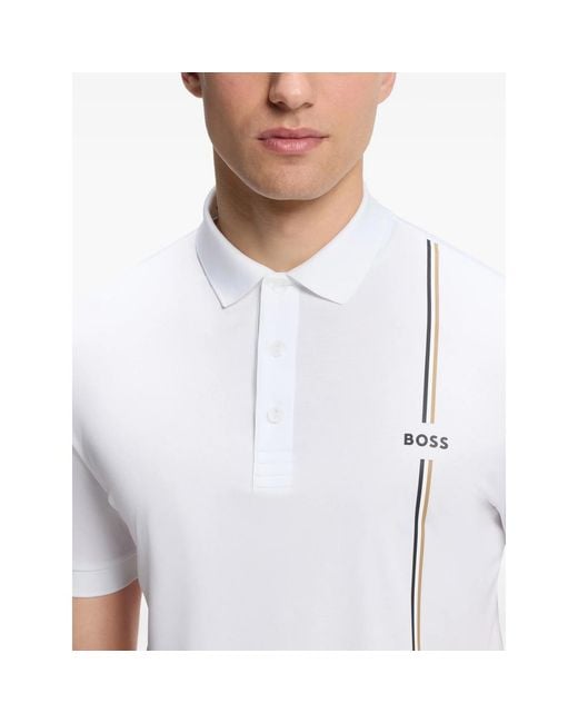 Boss White Logo-Print Polo Shirt for men