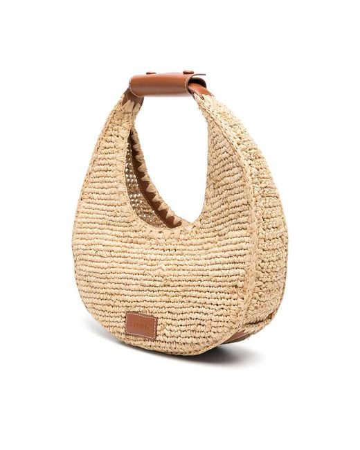 Staud Metallic Woven Raffia Bag With Leather Trim