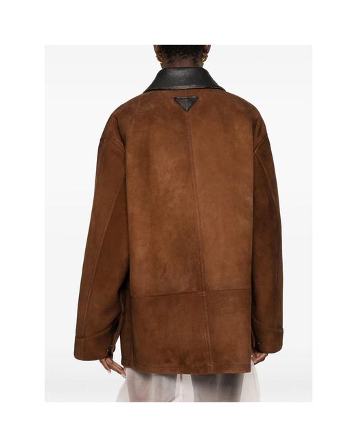 Prada Brown Logo-Detail Suede Jacket