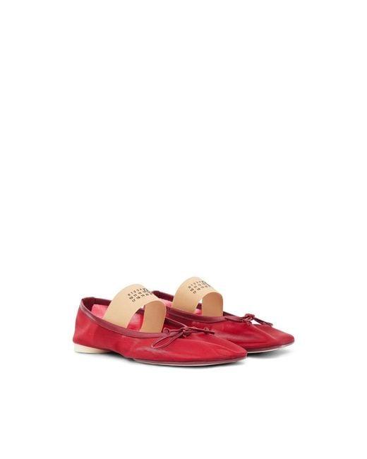 MM6 by Maison Margiela Red Numeric-Strap Anatomic Ballet Flats