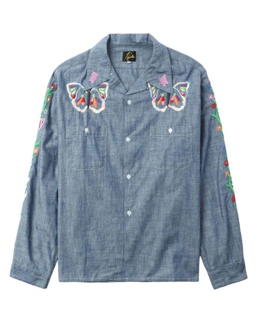 Needles Blue Embroidered Western Shirt for men
