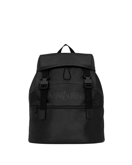 Saint Laurent Black Logo-Print Leather Backpack