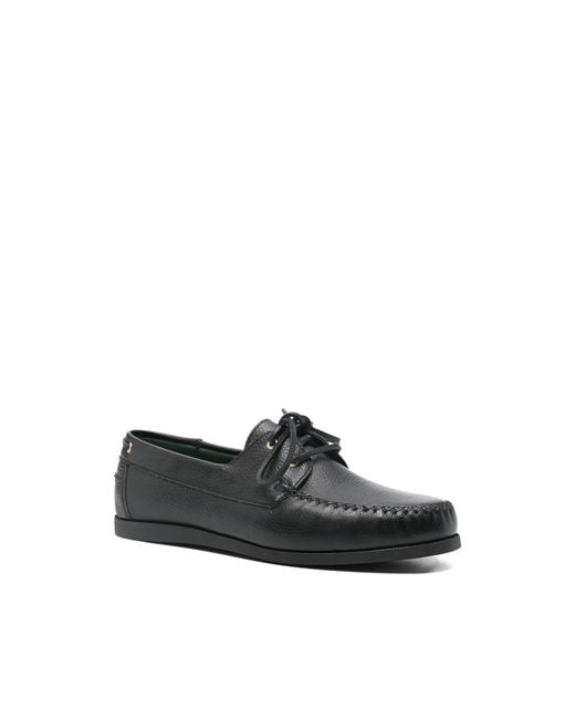 VINNY'S Black Boatman Lace-Up Boat Shoes for men
