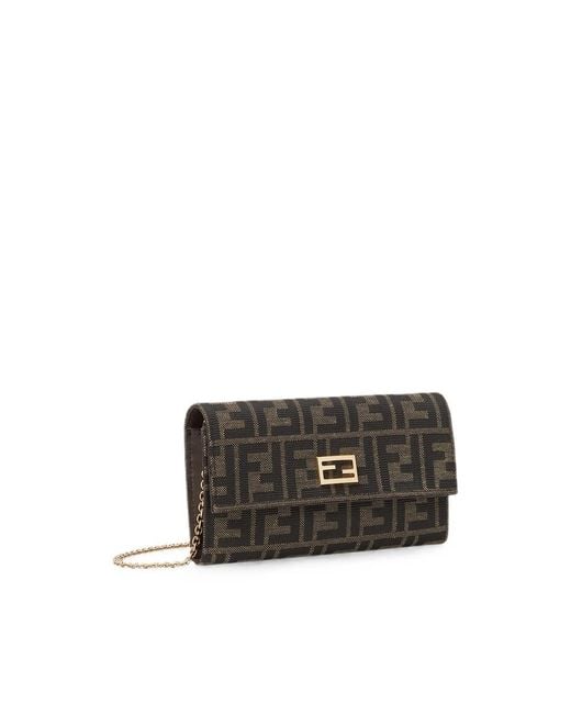 Fendi Black Tube Continental Logo Chain Wallet
