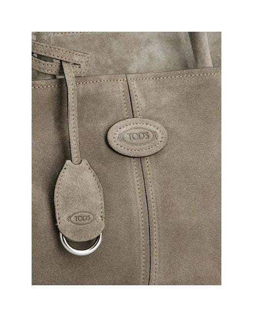 Tod's Gray Logo-Patch Suede Tote Bag