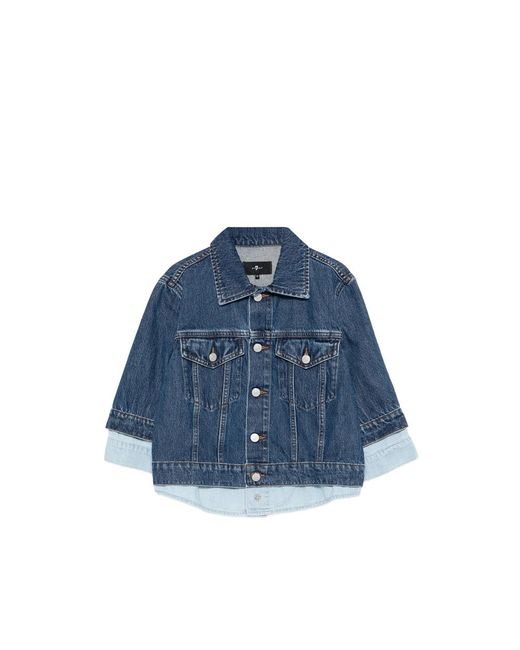 7 For All Mankind Blue Trucker Button Layered Jacket