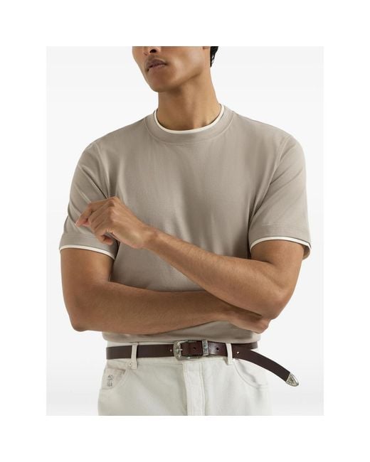 Brunello Cucinelli Natural Layered-Effect T-Shirt for men