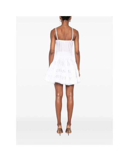 Alaïa White Crinoline Open-Knit Mini Dress