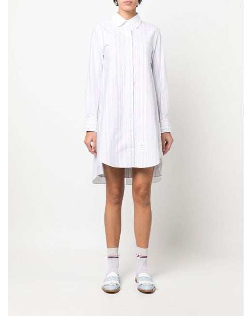 Thom Browne White Striped Pleat-Detail Shirtdress