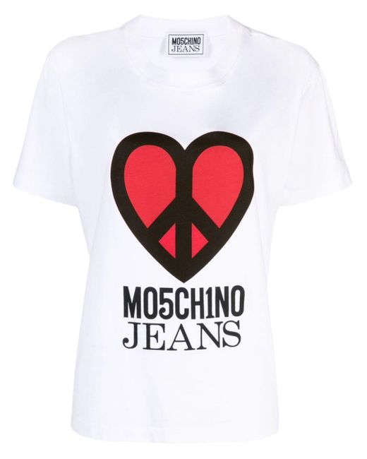 Moschino Jeans White Logo-Print Cotton T-Shirt