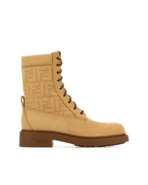 Fendi Brown Embossed-Logo Combat Boots