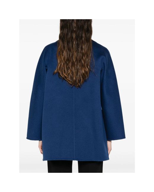 Max Mara Blue Hooded Belted Coat