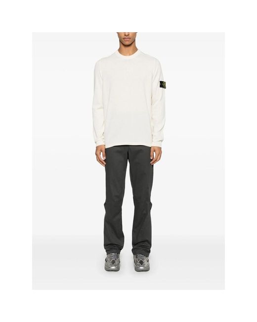 Stone Island White Round-Neck Knitwear for men