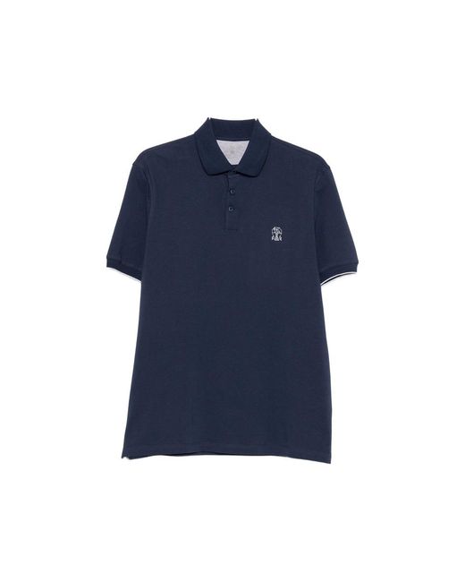 Brunello Cucinelli Blue Logo-Embroidered Polo Shirt for men
