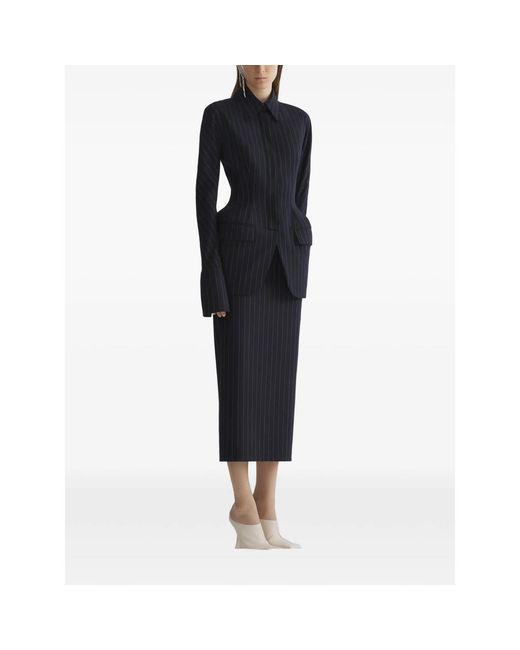 Mugler Black Pinstriped Split Skirt