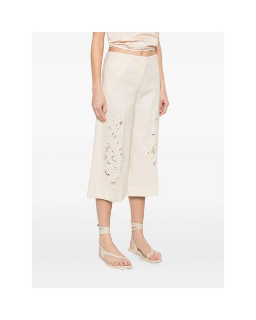 Twinset Natural Floral-Embroidered Culottes