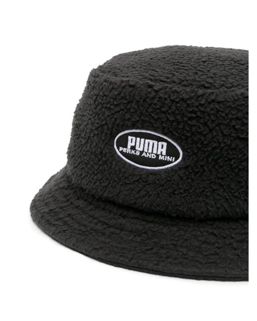PUMA Black Logo-Patch Teddy Bucket Hat for men
