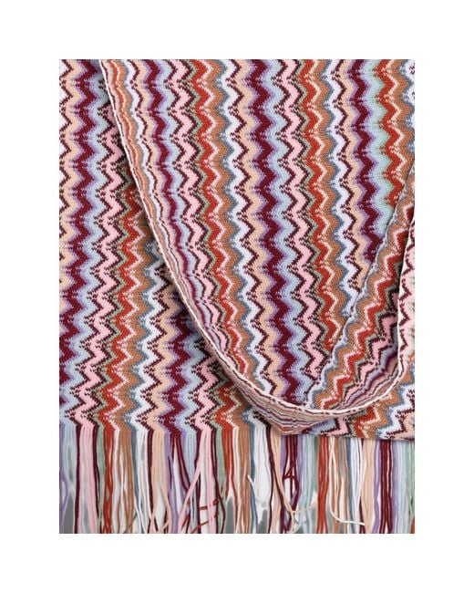 Missoni Purple Zig-Zag Pattern Fringed Scarf