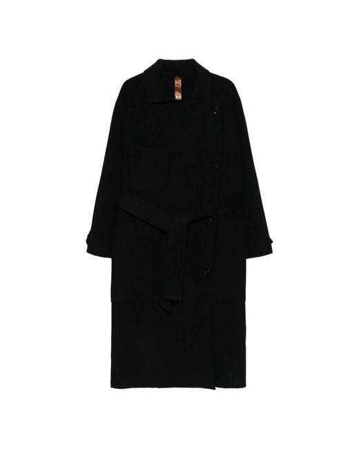 GLOX Black Belted Patch-Pocket Coat