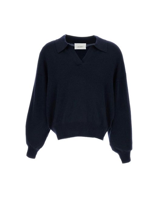 Lisa Yang Blue Ribbed Polo Wool Sweater