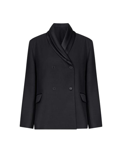 Loulou de Saison Black Jiha Double-Breasted Shawl Collar Jacket