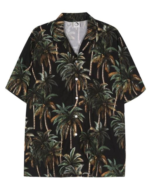 Endless Joy Black Palem Palm-Tree-Print Shirt for men