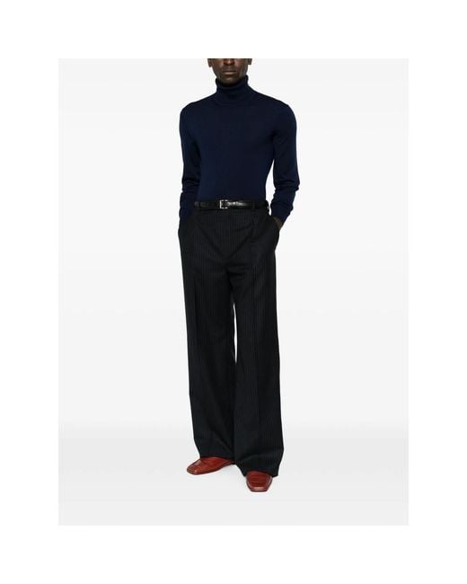 Saint Laurent Black Pinstripe-Pattern Pleated Trousers for men