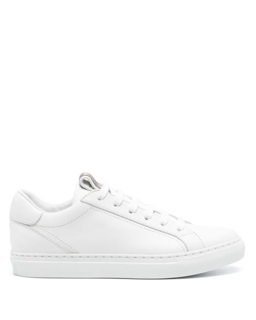 Brunello Cucinelli White Monili-Detail Leather Sneakers