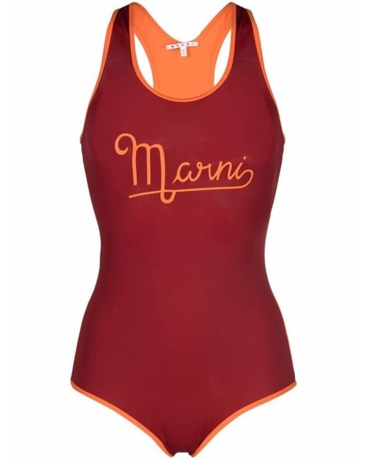 Marni Orange Logo-print Swimsuit