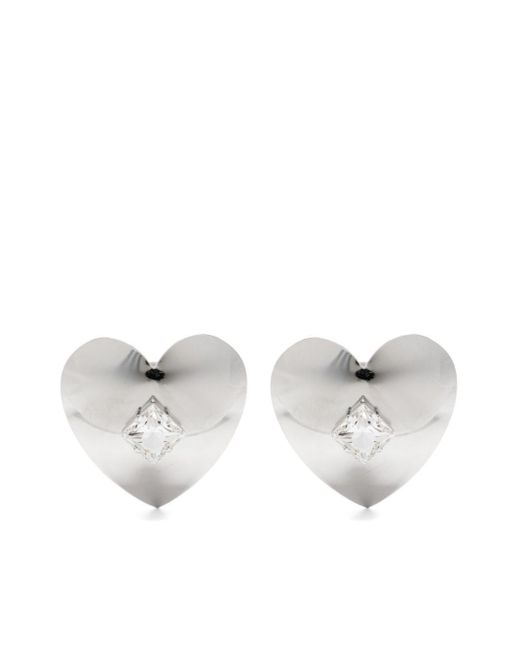 Alessandra Rich White Heart-motif Clip-on Earrings