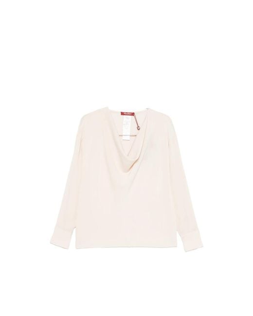 Max Mara Natural Cowl-Neck Silk Blouse