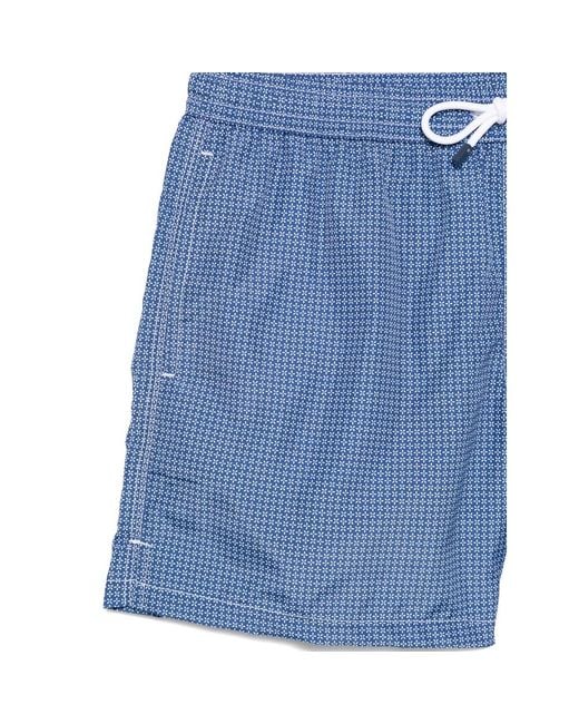 Fedeli Blue Patterned Swim Shorts for men