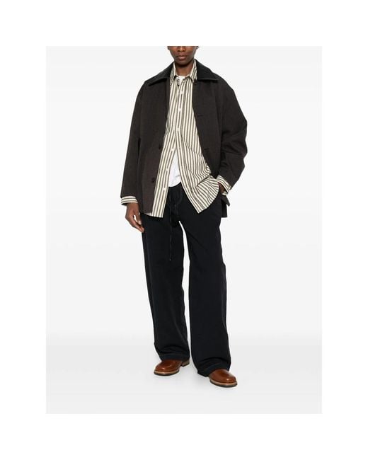 Studio Nicholson Black Leather-Collar Coat for men