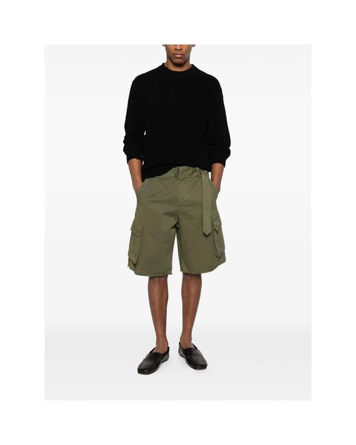 Laneus Green Belted Button Cargo Shorts for men