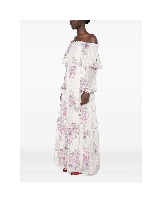 Raquel Diniz White Marisol Floral-Print Ruffled Maxi Dress