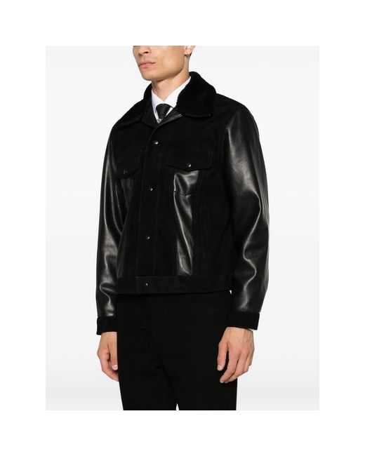 Ernest W. Baker Black Panelled Leather Jacket for men