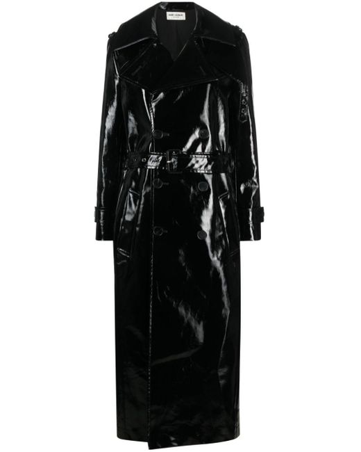 Saint Laurent Patent Double-Breasted Coat in Black | Lyst
