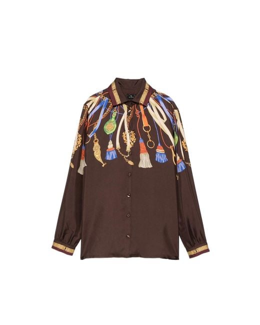 Etro Brown Tassel-Print Silk Shirt