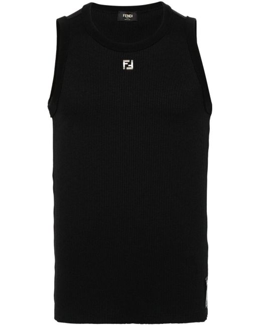 Fendi Black Ff Logo Plaque Tank Top for men