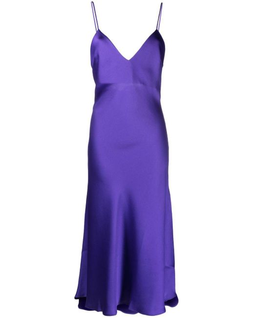 The Andamane V-neck Satin Slip Midi Dress in Purple | Lyst