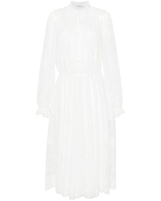 Ermanno Scervino White Floral-Lace Midi Dress