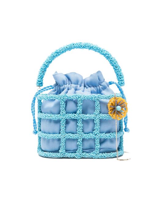Rosantica Blue Mini Beaded Floral Tote Bag