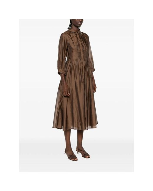 Max Mara Brown Crystal-Embellished Pleated Midi Dress