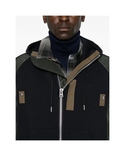 Sacai Black Panelled Zip-Fastening Jacket for men
