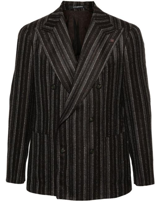 Tagliatore Black Double-Breasted Striped Blazer for men