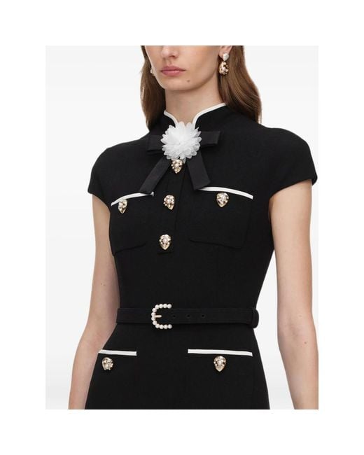 Self-Portrait Black Wool Crepe Midi Dress