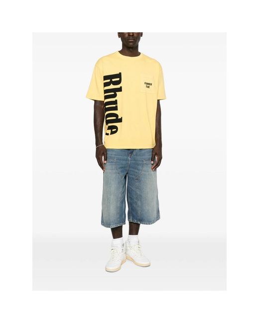 Rhude Yellow Logo-Print Pocket T-Shirt for men
