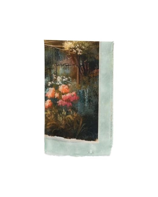 D'Aniello Green Floral Print Scarf