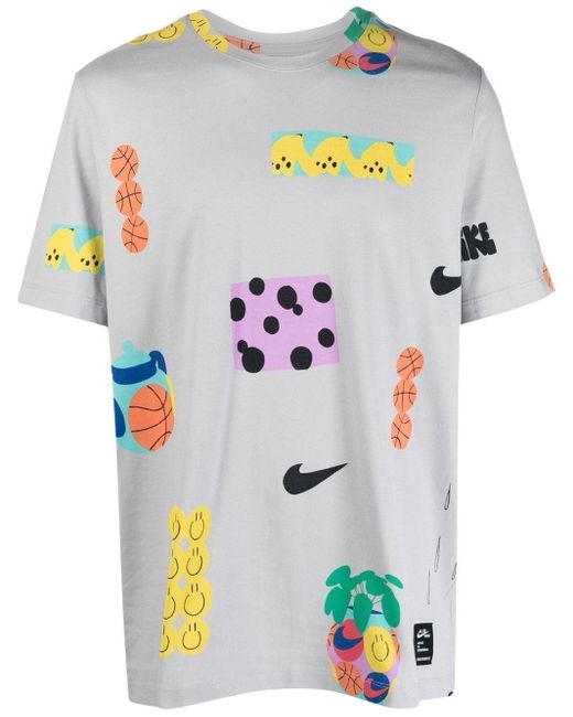 Nike Gray All-over Graphic-print T-shirt for men