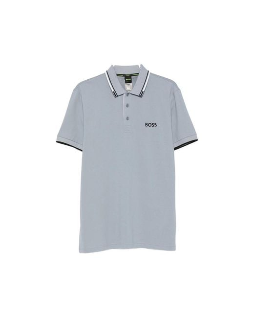 Boss Blue Logo-Print Tipped Polo Shirt for men